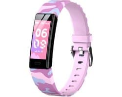 West Watches Model Wood Activity Tracker Stappenteller - Smartband - Sporthorloge Tieners/Kinderen - Camouflage roze
