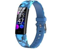 West Watches Model Wood Activity Tracker Stappenteller - Smartband - Sporthorloge Tieners/Kinderen - Camouflage blauw
