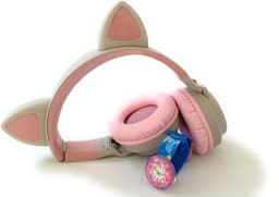 ZaciaToys Bluetooth Draadloze On-Ear Koptelefoon voor Kinderen GrijsRoze Incl. educatief kinderhorloge - Kattenoortjes - Kinder Hoofdtelefoon - Draadloos Headphone - Handsfree - Gehoorbescherming - Schakelbare LED-verlichting — thumbnail 3
