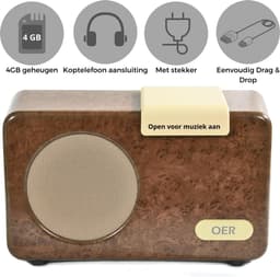 OER Muziekspeler voor Ouderen met Dementie (Dementievriendelijke Radio) - Zelfstandige Bediening - Vergemakkelijkt Mantelzorg - Ruimte voor meer dan 1.500 Nummers - Stevig/Robuust/Kwaliteit - Walnoot/Hout Kleur — thumbnail 4