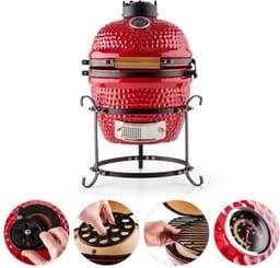 Princesize Kamado BBQ keramische barbecue roestvrij staal grillrooster smoker BBQ rood — thumbnail 3