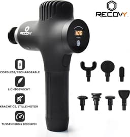 Recovy Massage Gun - Sport en Relax Massage - 7 verwisselbare opzetstukken - 5 Snelheidsniveaus - 1800 en 3200 RPM - Krachtige en stille motor — thumbnail 3