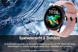Belesy® Q9 Pro - Smartwatch Dames – Smartwatch Heren - Horloge - 1.28 inch - Kleurenscherm - Stappenteller - Bloeddruk - Hartslag - 75+ Wijzerplaten – Sporten – Siliconen - Panterprint - Roze - Kerstcadeau — thumbnail 4