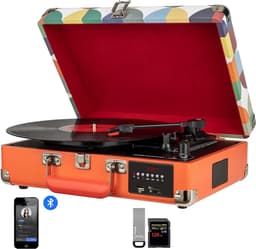 DIGITNOW! Bluetooth Vinyl/LP platenspeler met stijlvolle koffer-platenspeler, multifunctionele FM-radio, USB naar MP3-recorder/spele — thumbnail 1