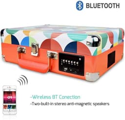 DIGITNOW! Bluetooth Vinyl/LP platenspeler met stijlvolle koffer-platenspeler, multifunctionele FM-radio, USB naar MP3-recorder/spele — thumbnail 4