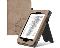 kwmobile flip cover geschikt voor Amazon Kindle Paperwhite - Case met magnetische sluiting - Hoes voor e-reader in bruin - Vintage Kompas design