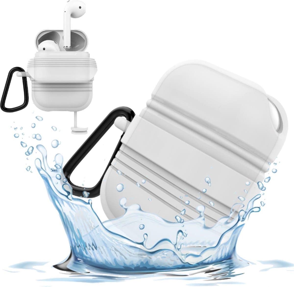 Hoes geschikt voor Apple Airpods Hoesje - IP67 Waterdicht Cover - Stofdicht Case - Frozen Wit — afbeelding 1