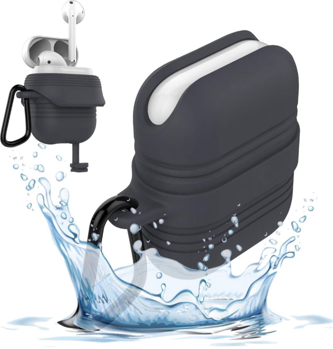 Hoes geschikt voor Apple Airpods Hoesje - IP67 Waterdicht Cover - Stofdicht Case - Zwart — afbeelding 1