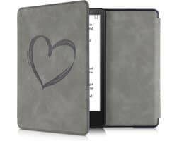kwmobile e-reader hoesje geschikt voor Amazon Kindle Paperwhite 11. Generation 2021 hoes - Ereader flip case met standaard - Kunstleren e reader cover - Brushed Hart design in grijs