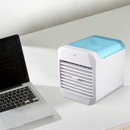 Draagbare airconditioner, USB-voeding, mini draagbare luchtkoeler, raamairconditioner, multifunctionele knopbediening, verkoelend product voor de zomer, 3 ventilatorsnelheden, geschikt voor woonkamer, slaapkamer en camping - blauw — thumbnail 2