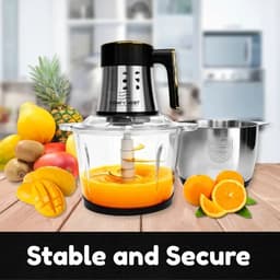 Elektrische Hakmolen 3-in-1 – Foodprocessor met 2 x 3L Kom – Glas en RVS – 200W – 6 RVS Messen — thumbnail 4