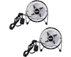 EDM Product Mini bureau ventilator - 2x - compact design - 10 x 15 cm - chroom - draagbaar