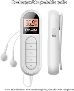 Mini Zakradio - FM 76-108MHz - USB-C Oplaadbaar - Wit - LCD Display - Draagbare Pocket Radio met Hoofdtelefoonaansluiting - Ultra Lichtgewicht - Clip-on — thumbnail 5