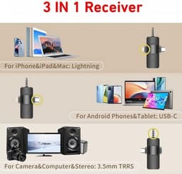 Draadloze lavaliermicrofoon 3-in-1 voor mobiele telefoons – geschikt voor vlogs, video-opnames, interviews en uitzendingen (Android, iPhone) — thumbnail 4