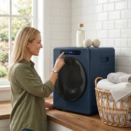 Sogiol® wasdroger - Luchtafvoerdroger 5 kg - 1000 W compacte vrijstaande wasdroger met voorlader - roestvrijstalen trommel - timer - blauw — thumbnail 2