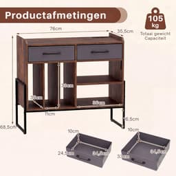 SNJY® Platenspeler Meubel - Platenspeler Kast - LP Houder - Platenhouder - 35,5D x 76B x 68,5H cm - Bruin — thumbnail 4
