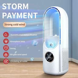 Bladloze ventilator - 6-traps wind- en timerfunctie - koelventilator - USB-multifunctionele conditioner - led-display - bladloze verticale ventilator - geluidsarm - draagbare persoonlijke ventilator voor - Wit — thumbnail 4