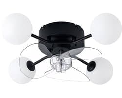 Plafondventilator met G9-licht, stille DC-motor, 6 snelheden, timer, afstandsbediening, 4 melkwitte lampenkappen, voor 15-25 m², zwart. — afbeelding 1