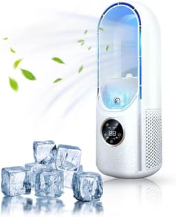 Bladloze ventilator - 6-traps wind- en timerfunctie - koelventilator - USB-multifunctionele conditioner - led-display - bladloze verticale ventilator - geluidsarm - draagbare persoonlijke ventilator voor - Wit — thumbnail 1