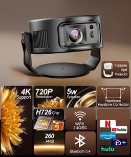 Mini-beamer - Draagbaar - 4K-ondersteuning - Automatische trapeziumcorrectie - Voor Thuisbioscoop en Mobiel Gebruik — thumbnail 2