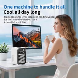 Tafelairconditioner – Mini Luchtkoeler – Draagbare Mini Airco – Vernevelende ventilator – 2 snelheidsstanden – Bevochtigings- en koelfunctie – Geschikt voor studentenkamers, slaapkamers en kantoren – Wit — thumbnail 2