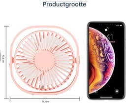 GELLDG Mini USB-bureauventilator - Tafelventilator - Miniventilator - Stil en draagbaar - Werkt op USB - Batterijen niet inbegrepen - 3 windsnelheden - 360° draaibaar - Geschikt voor thuis en op reis - Roze — thumbnail 2