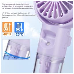 GELLDG Draagbare Ventilator met Waterreservoir - USB Oplaadbare Mini Ventilator 4 Snelheden - Transparant Waterniveau - Geschikt voor Buitengebruik en Reizen - Kunststof - 16x7x4cm — thumbnail 3