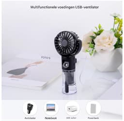 GELLDG Draagbare Ventilator met Verstuiver - 4 Snelheden USB Oplaadbaar - Geschikt voor Buiten, Kantoor en Kamperen - Kunststof - 16x7x4cm — thumbnail 2