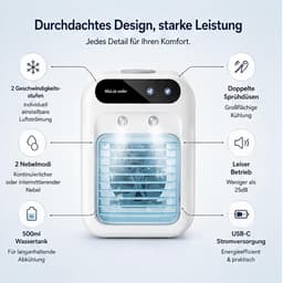 COOAU - Draagbare Mini Verdampende Luchtkoeler met Dubbele Mist Spuitmonden - 2 Snelheden Stille Bureaukoelventilator Luchtbevochtiger voor Slaapkamer, Kantoor, Auto en Reizen in de Zomer — thumbnail 3