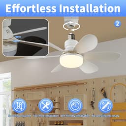 COOAU - Plafondventilator met verlichting - LED 40W - 50cm Indraai Ventilator met Licht & Afstandsbediening - Geschikt voor Kinderkamer Zolder Inloopkast Kleine Keuken — thumbnail 4