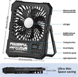 Oplaadbare ventilator 20000mAh - Draagbare reisventilator met afstandsbediening - Ultradun en stil - 17–82 uur gebruik - LED en timer - Geschikt voor tent, buiten en thuis — thumbnail 5