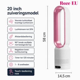 HomeGoodies Bladloze Ventilator met Afstandsbediening – Stil – 8 standen - 90° Oscillatie & Timer – Slaapkamer & Woonkamer - Roze — thumbnail 4