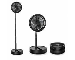 Inklapbare Ventilator Zwart - Telescopische Bureau en Vloerventilator - 8000mAh Oplaadbare Accu - Stille Ventilator met 4 Snelheden - Draagbare Fan voor Thuis Kantoor en Reizen — afbeelding 1