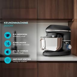 NIVA® Deegmachine - Mixer met Kneedhaak - Kneedmachine - Zwart - 38cm x 24cm x 32cm — thumbnail 4
