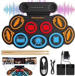 Elektrisch Drumstel - Muziek Speelgoed - Kinder Drumstel - 9 Drumpads - Dubbele Stereoluidsprekers & Drumsticks & Voetpedalen - Opvouwbaar - USB/MIDI - 30x49 cm - Digitaal Drumstel - Voor Kinderen en Beginners — thumbnail 2