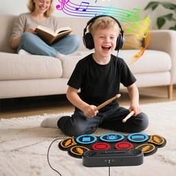 Elektrisch Drumstel - Muziek Speelgoed - Kinder Drumstel - 9 Drumpads - Dubbele Stereoluidsprekers & Drumsticks & Voetpedalen - Opvouwbaar - USB/MIDI - 30x49 cm - Digitaal Drumstel - Voor Kinderen en Beginners — thumbnail 3