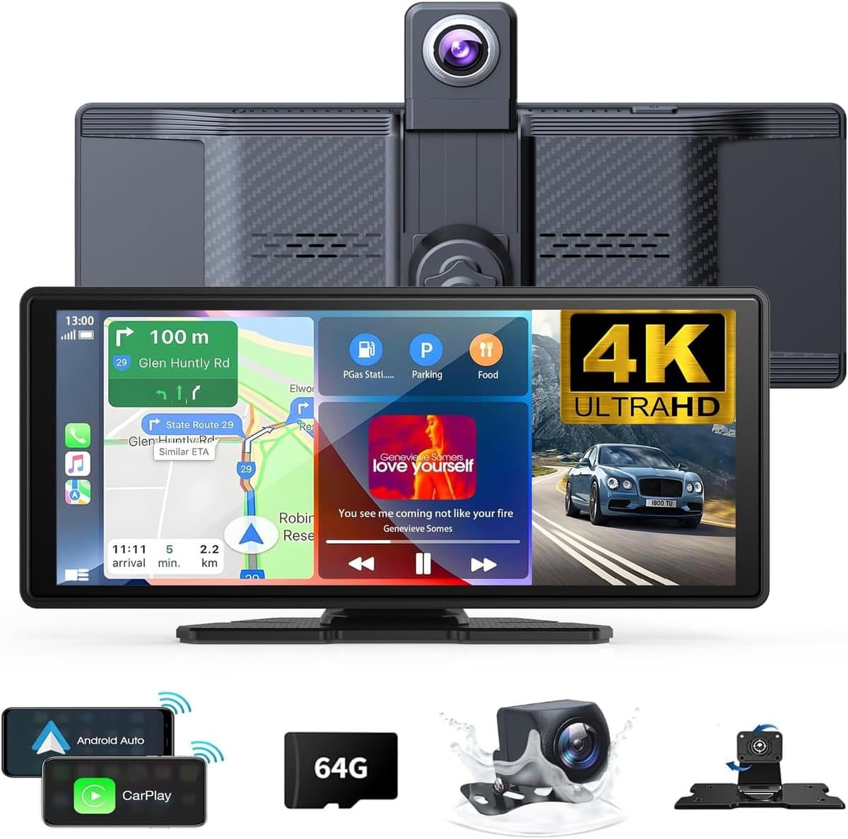 Draadloze CarPlay scherm 10.26 inch met dashcam, achteruitrijcamera, GPS navigatie, Bluetooth en Android Auto — afbeelding 1