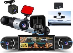 Dash Cam 4 kanalen, 360° 1080P dashcam auto voor achter binnen, 3,16 inch display, 64G SD-kaart, loopopname nachtzicht groothoek 150°, bewegingsdetectie — thumbnail 1