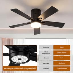 Plafondventilator met Licht Zwart 106 cm, Stil DC Motor, LED Dimbaar & Afstandsbediening — thumbnail 3