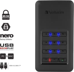 Externe SSD - Draagbare Opslag - Veilige Data Opslag - Ingebouwd Toetsenbord - 256 GB - Zwart Zilver — thumbnail 2