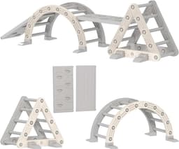 Klettergerüst Indoor, 5 in 1 Kletterdreieck mit Rutsche, Kletterbogen, inkl. doppelseitige Rampe, Spielplatz Indoor für Kinder 18-48 Monate, Grau+Weiß — thumbnail 1