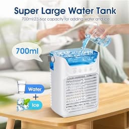 Airconditioningventilator - Draagbare airconditioner, luchtkoeler, luchtbevochtiger en bureauventilator 4-in-1 met 700 ml reservoir / 2 koude nevelstanden / 3 automatische timers / 7 kleuren nachtverlichting — thumbnail 3