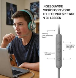 Zavio® Koptelefoon Kinderen met Draad - Gaming Headset - Turkoois en Grijs — thumbnail 4