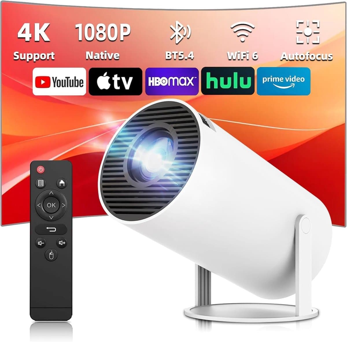 SnelShoppen - Draagbare Projector Wifi Bluetooth Projector 4K Compatibel met 1080P Native 180° Rotatie Keystone voor Buiten en Thuisbioscoop — afbeelding 1