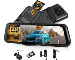 Thijox - CAMECHO Spiegel-dashcam met Achteruitrijcamera, 9,66 Inch Full HD 4K, Dubbele Dashcamspiegel voor en Achter, Super Nachtzicht, G-sensor, GPS,