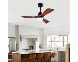 Ventilator FloraGrace – Plafondventilator Met Verlichting 107 cm – Metaal En Massief Hout – Zwart En Donker Walnoot – 6 Snelheden Met Afstandsbediening