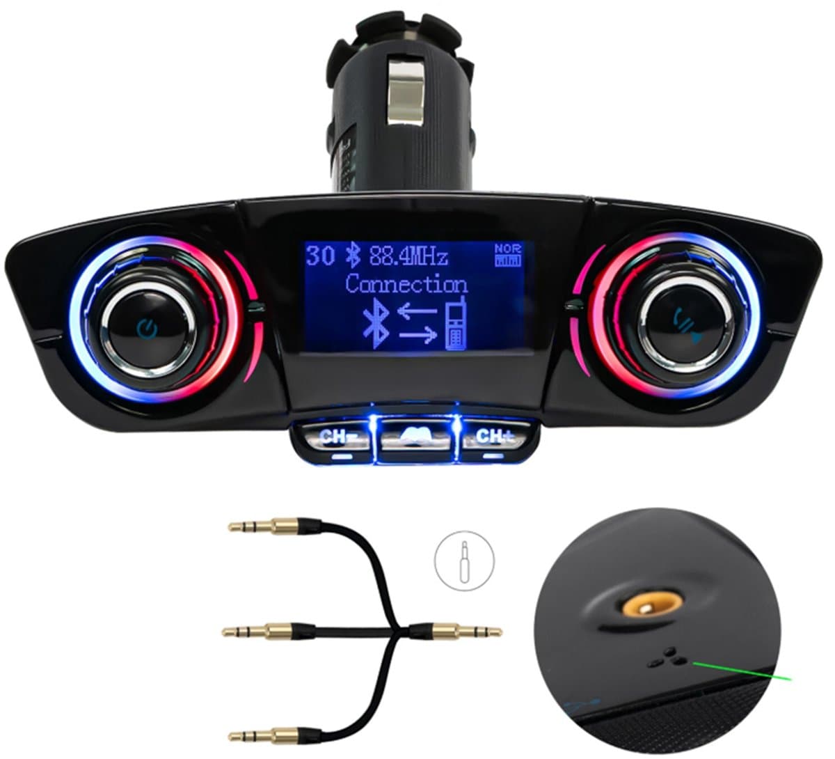 Bluetooth-zender - FM-zender - Autoradio-adapter - Auto-mp3-speler - AUX Bluetooth-ontvanger - USB - LCD-display - Multifunctionele auto-USB-flashdrive - Ondersteunt muziekweergave en handsfree bellen - BT06 — afbeelding 1