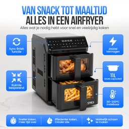 Strex Airfryer Dubbele Mand 11L XXL Heteluchtfriteuse 2500W - Airfryer 2 Manden - Dual Basket - 13 Kookprogramma's - Airfryer Verticaal Groot voor Gezin — thumbnail 2