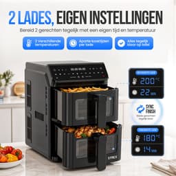 Strex Airfryer Dubbele Mand 11L XXL Heteluchtfriteuse 2500W - Airfryer 2 Manden - Dual Basket - 13 Kookprogramma's - Airfryer Verticaal Groot voor Gezin — thumbnail 3