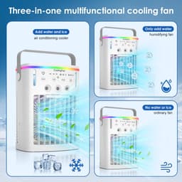 Draagbare airconditioners - 4-in-1 draagbare ventilator met 1000 ml tank - 3 snelheden en afstandsbediening - 2-8 uur timer - 7-kleurige ledverlichting - Mini verdampingsairco voor kamperen - kantoor - slaapkamer en auto — thumbnail 3